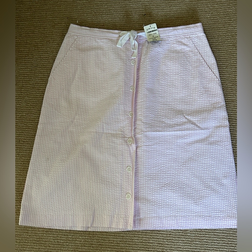 Orvis baby pink/white seersucker skirt size 12